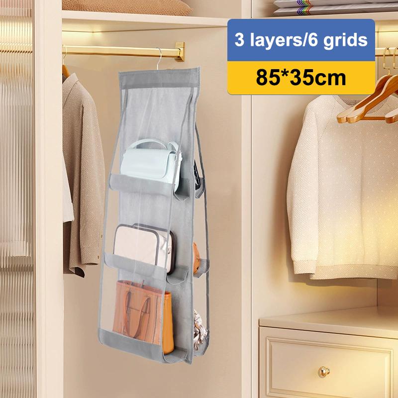 Черный подвесной органайзер для сумок с 6/8 карманами, складная сумка для хранения сумок из ткани Оксфорд для семейного шкафа, спальни 6 grids серый