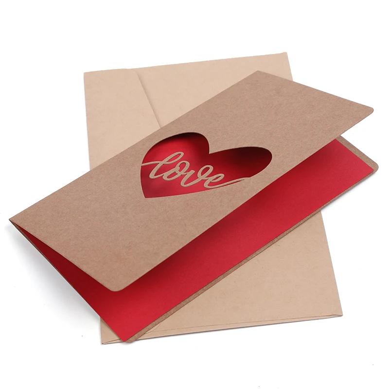 Rose Love Heart Hollowing Paper Card With Envelope Postcard Wedding Invitation Valentines Day Birthday Greeting Cards Gift Favor
