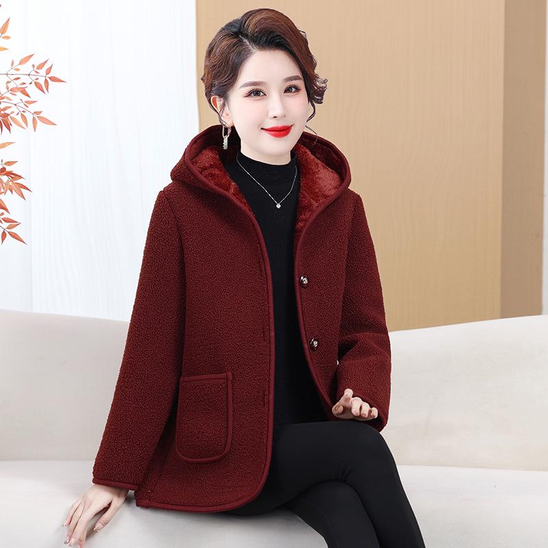 

Women s Winter Fleece Jacket: Hooded, Thick, Warm Wool Blend Coat for Middle-Aged and Elderly XL (Recommended Weight: 90-110 lbs)