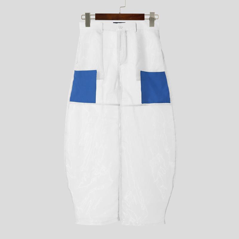 INCERUN Men High Waist Zip-up See Through Perspective Party Long Pants Trousers M белый