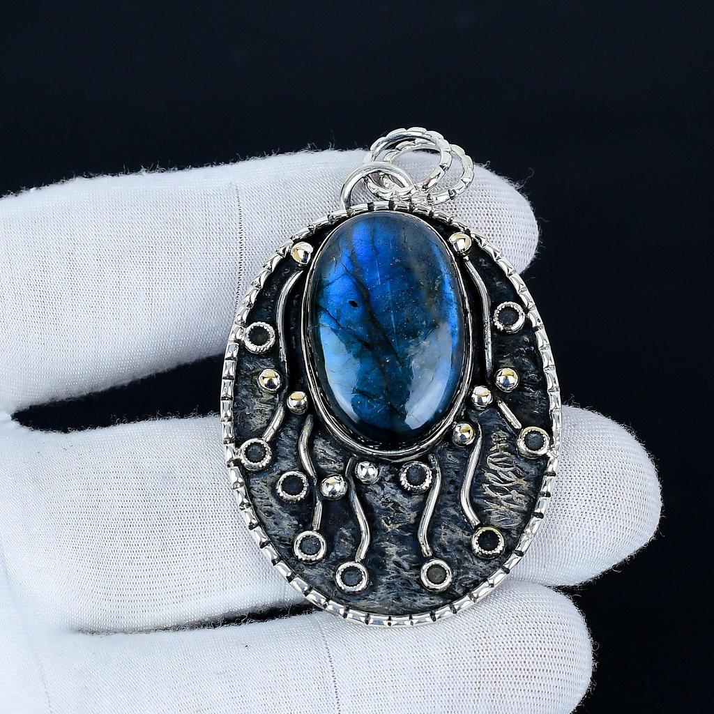 Unikalna zawieszka z labradorytem, ręcznie robiona biżuteria ze srebra próby 925, srebrna zawieszka z labradorytem, biżuteria na imprezę dla kobiet, zawieszka prezent na Nowy Rok