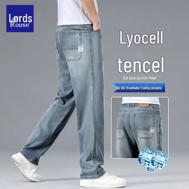 Men s Tencel Blend Loose Straight Summer Jeans 30