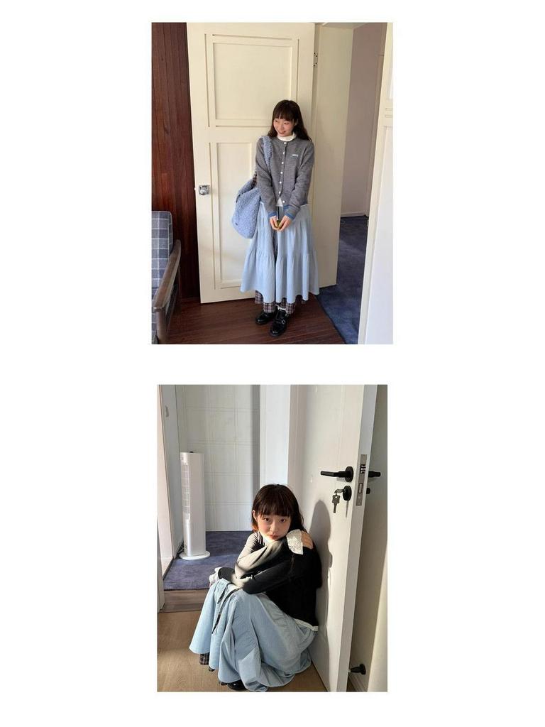 Japanese Retro Brown Plaid Double-Layer Cake Skirt for Women - Autumn/Winter Fake Two-Piece Design 