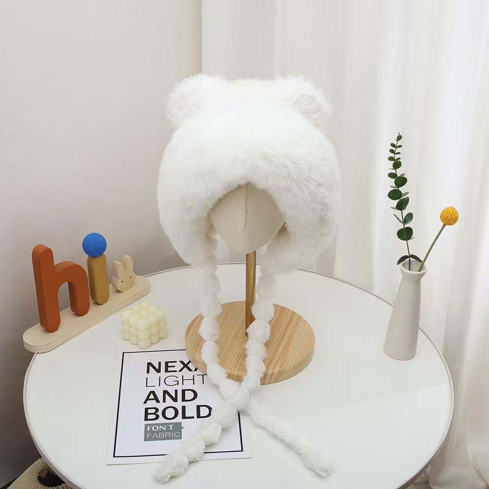 Winter Warme Bommelmütze Fleecegefüttert Verdickt Gestrickte Wollmütze Damen Niedliche Plüschmütze Kunstpelz Schmeichelhaft