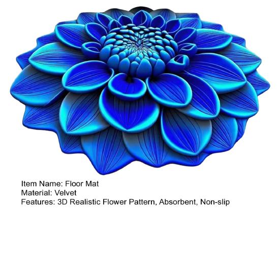3D Realistic Flower Pattern Absorbent Mat Non-Slip Floral Rug Plush Velvet Floor Mat for Bedroom Kitchen Bathroom Sofa Coffee Table