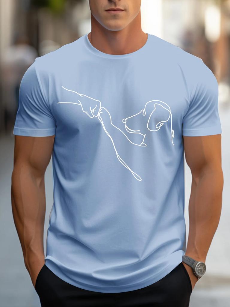 T-shirt da uomo casual sportiva in 100% cotone, vestibilità larga, con stampa divertente di cane, girocollo a maniche corte