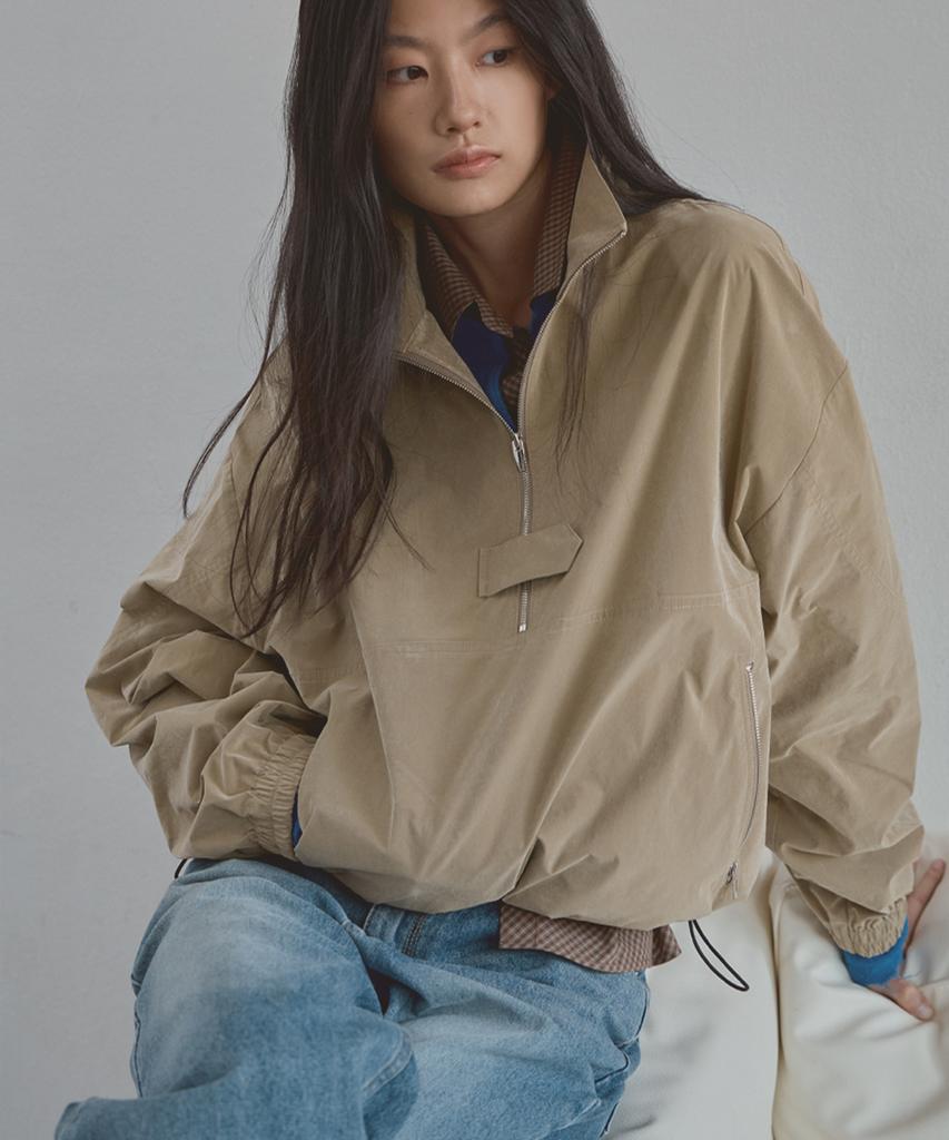 SIGREAT Suede Touch Half-Zip Anorak_Beige