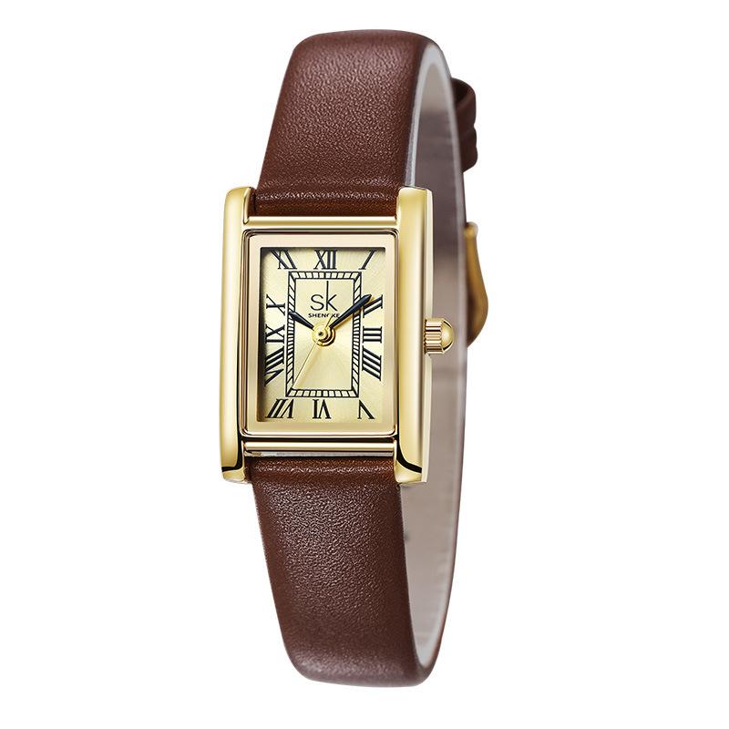 Orologio da Donna Cinturino in Pelle Retrò Senso Premium Orologio da Donna Impermeabile Studente Versatile Orologio al Quarzo Quadrato Piccolo Orologio da Donna