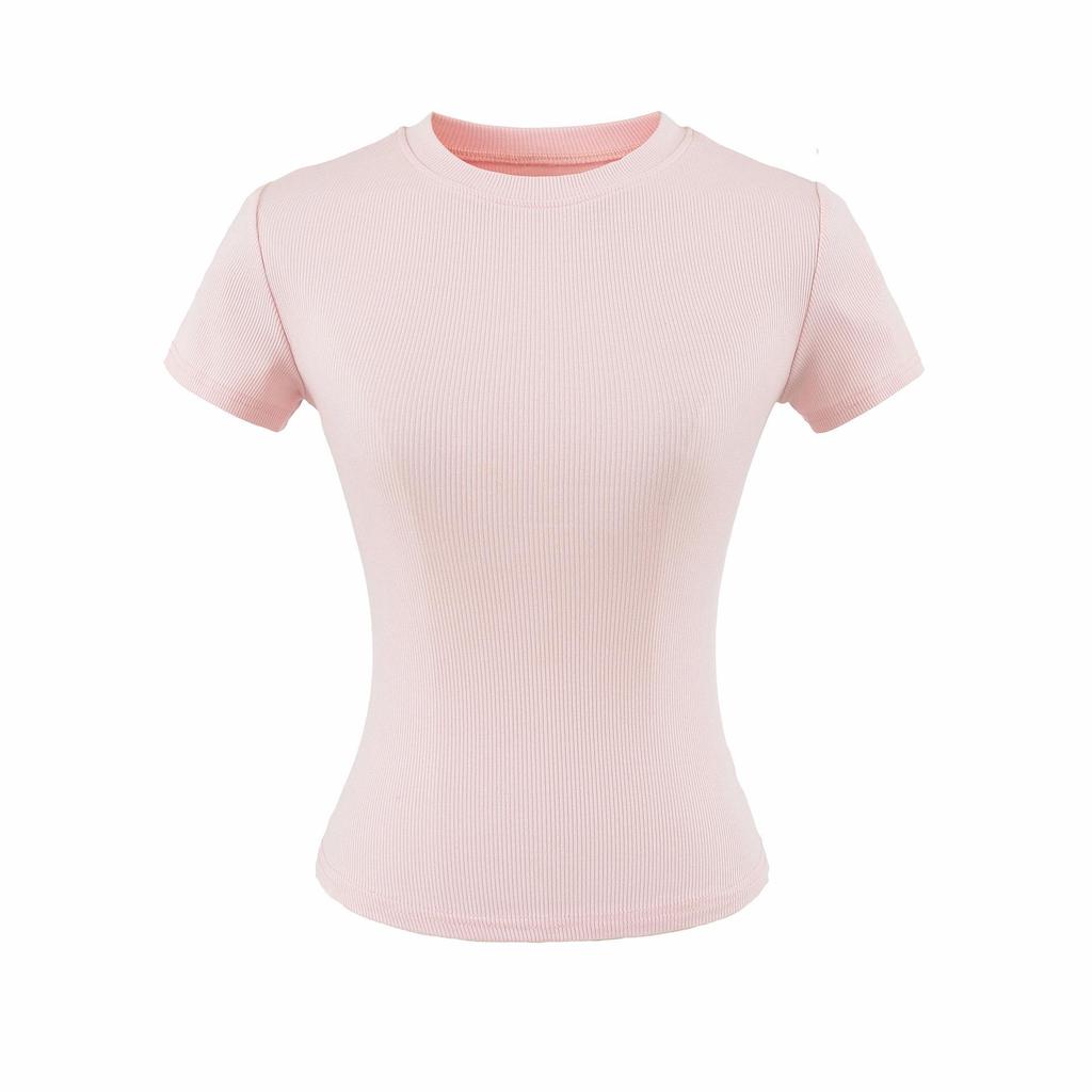 Women's Summer Stretch Slim Fit Ribbed Crop Top - Round Neck, Short Sleeve, Solid Color