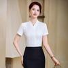 Women's Professional White Chiffon V-Neck Long Sleeve Blouse for Formal Wear