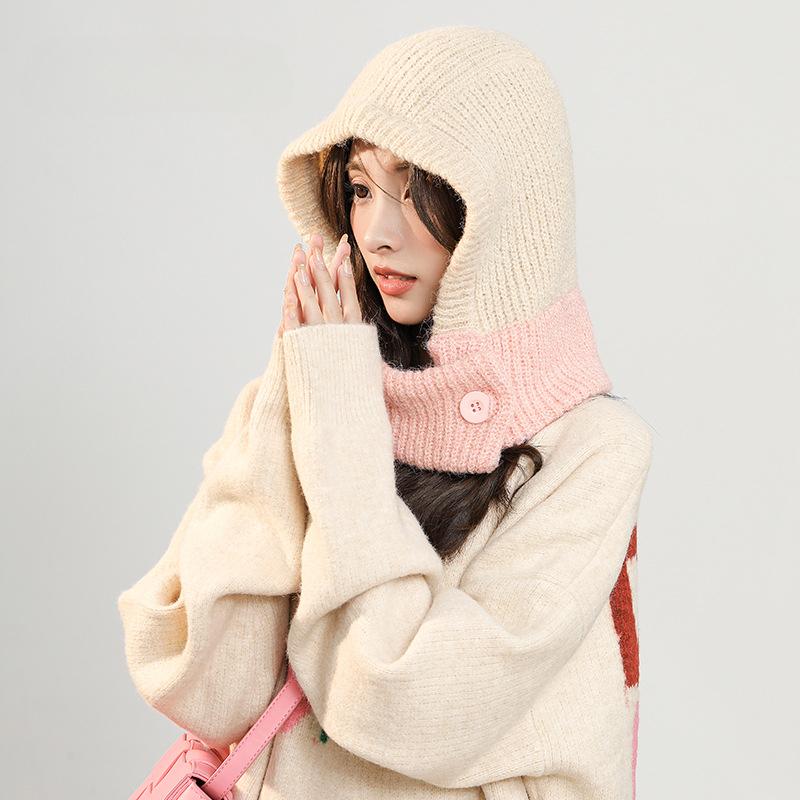 Korean Balaclava Women's Autumn and Winter Hat and Scarf Integrated Outdoor Warm Ear Protection Woolen Knitted Hat