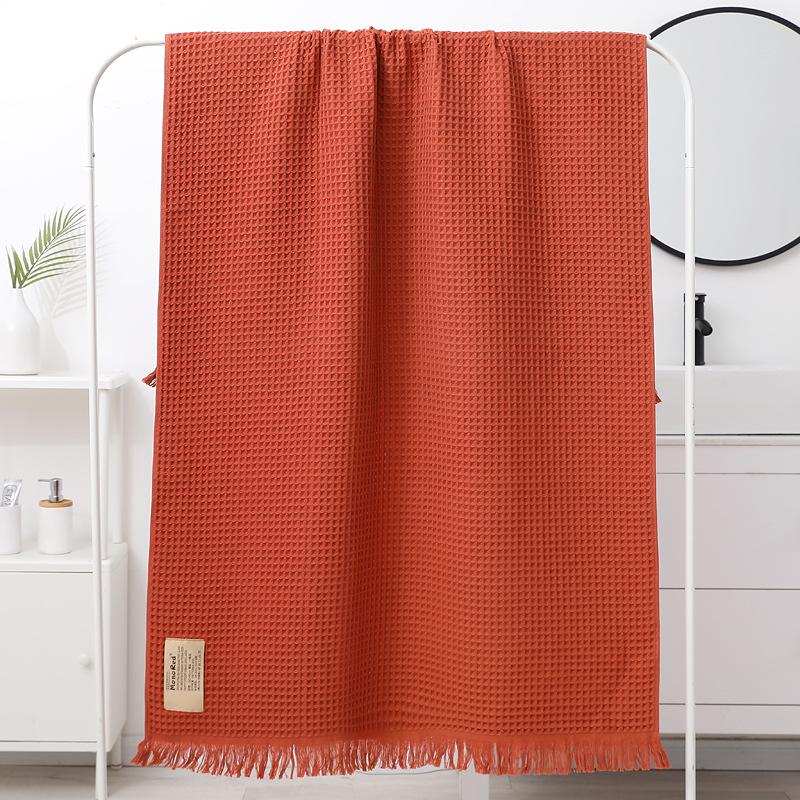 Pure Cotton 90x180 Waffle Weave Tassel Bath & Beach Towel Shawl - Honeycomb Design, No Shed Gauze.