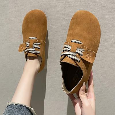 Retro Flat Lace-up Big Head Woman  Spring and Autumn Puff Shoes Match Flat Casual Women's Single Shoes