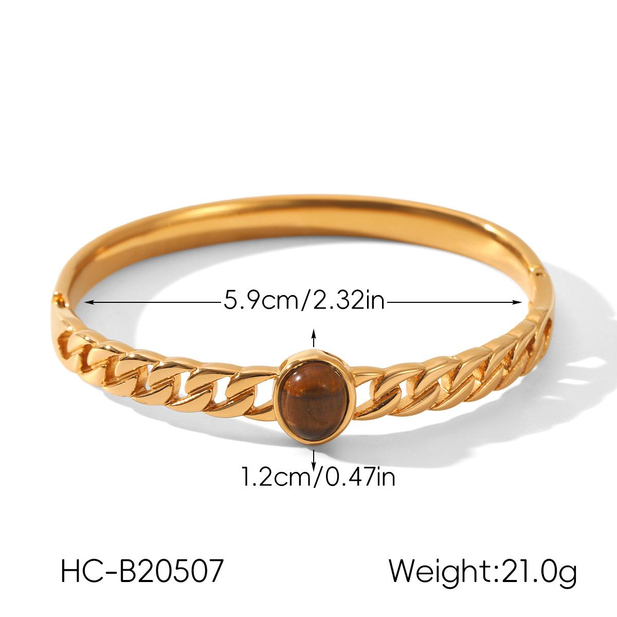 Stainless steel bangle, fashionable minimalist versatile green aventurine tiger eye bracelet, Ins style titanium steel jewelry коричневый