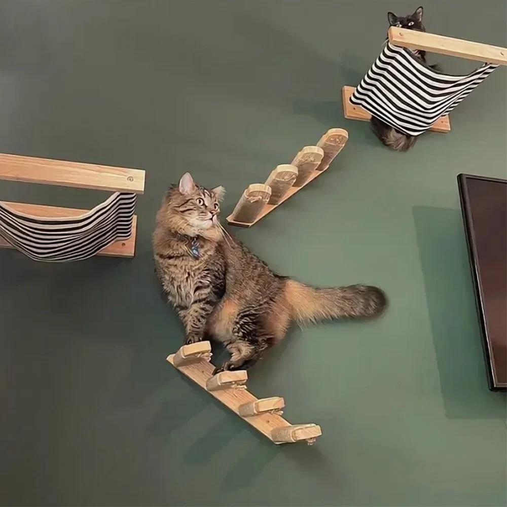 Wall Mounted Cat Hammock Sisal Four Steps Cat Stairs Climbing Cat Wall Hanging Cat Climbing Wall Type Assortment Cat Tree