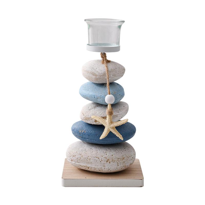 1pc Mediterranean-Style Stone Candlesticks, Decorative Ornaments, Handcrafted Wooden Starfish Display Tables For Birthday Gifts
