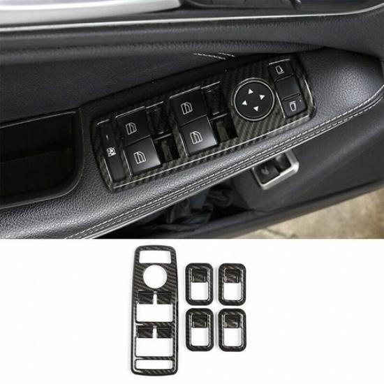 For Benz GLK 2009 2010-2015 Carbon Fiber Window Switch Button Garnish Trim 5PCS
