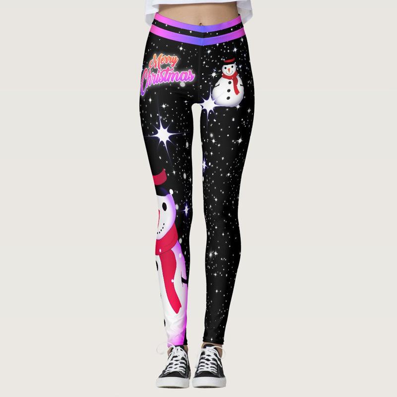 Fashion Christmas Print Fitness Sports Hip Lifting High Waist Bottom Pants Women Yoga Pants
