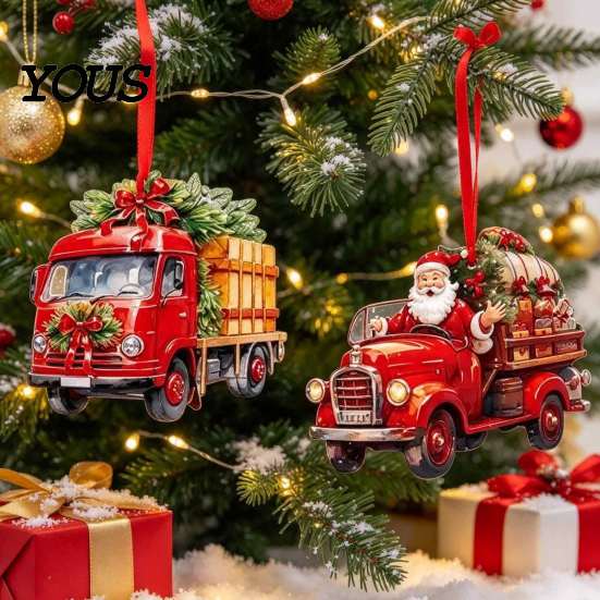 Christmas Wall Hanging Decor 12/24/36Pcs Wooden Ornaments, Santa Claus Red Truck Decorations with Rope, Festive Home Accents Xmas Tree Pendant,