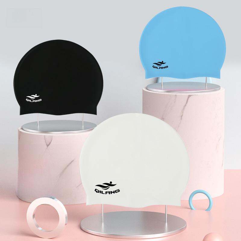 Qilang Waterproof Silicone Swim Cap for Adults & Kids - 50g, Long Hair Compatible, Custom Logo Available