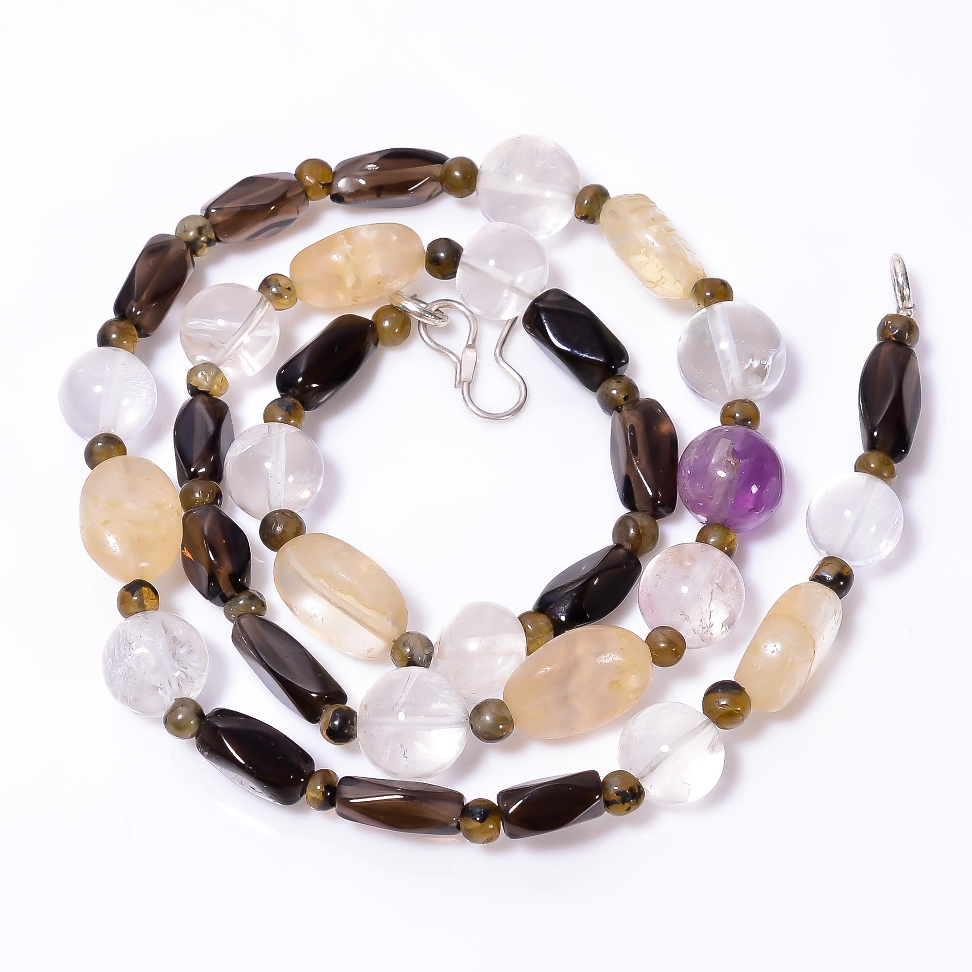 

Natural Smoky Quartz Crystal Amethyst Smooth Beads Necklace 3-12 mm 18 UB-8607