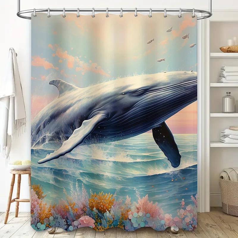 Mystic Ocean Whale Waterproof Shower Curtain With Artistic Deep Sea Design And High-Quality Material For Bathroom Decor