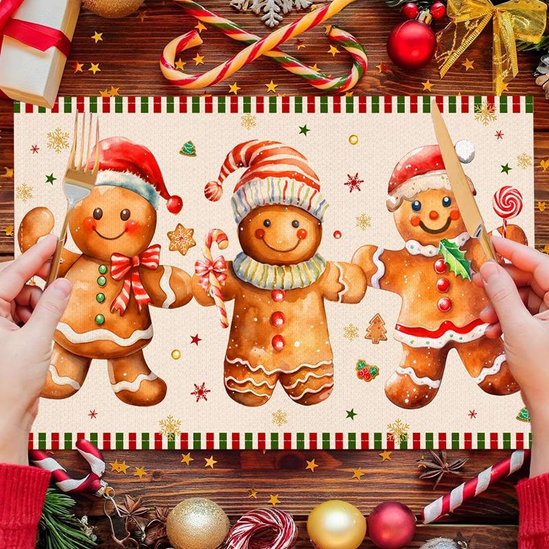 Linen Christmas Placemats Santa Claus Elk Table Mats Christmas Decorations for Home 2025 Xmas Navidad Noel New Year Table Decor