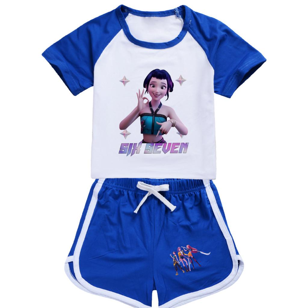 5245 Kids Girls POP Rumi Zoey Mira Print T-shirt Shorts Sport Tracksuit Clothes Set