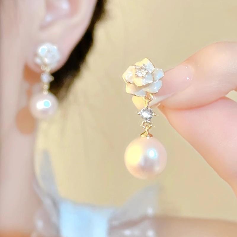 Silver needle same gold earrings women's light luxury high-end temperament pearl stud earrings retro new earrings