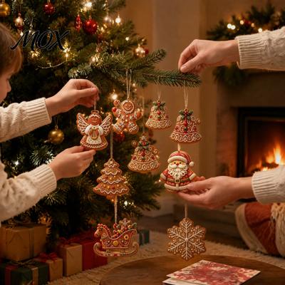 Noel Dükkan Camı Süslemeleri Ahşap Zencefilli Kurabiye Tarzı Süsler Doğal Kenevir İpi ile, Ev İçin Retro Şenlikli Asılan Noel Ağacı Takıları Süsleri