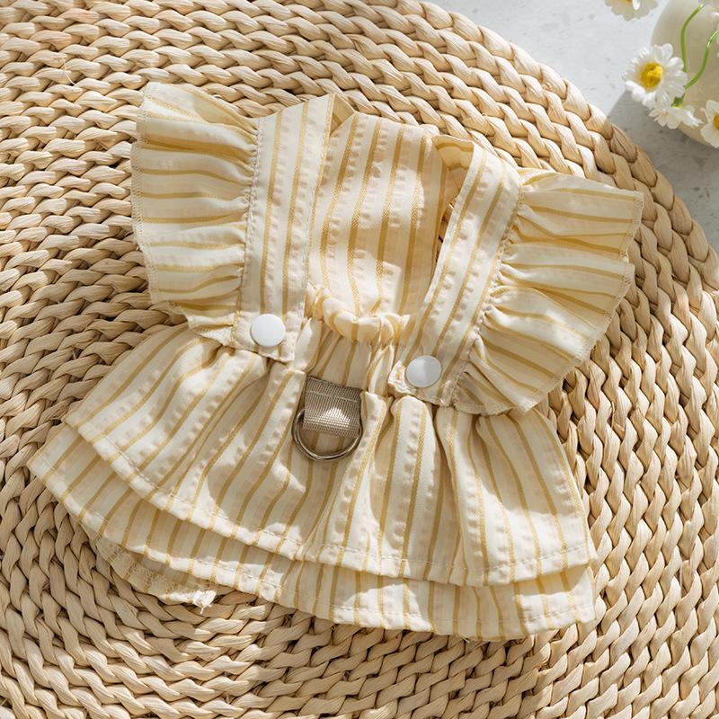 Spring Summer Dog Princess Wind Striped Traction Small Fly Sleeve Strap Skirt Cat Dress Teddy Pet Dog Clothes