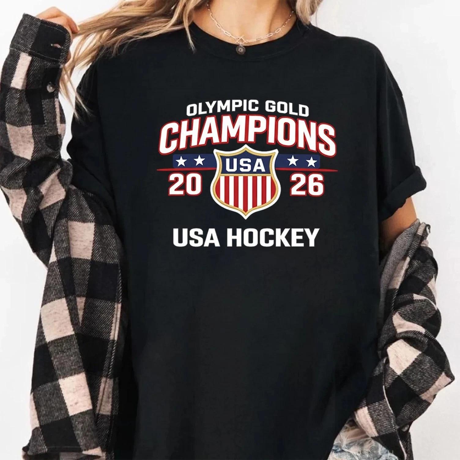 

USA Hockey 2026 Winter Olympics Gold Medal T-Shirt, Double Gold Champions Shirt S