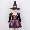 Girls Witch Halloween Cosplay Costume Sparkly Stars Printed Dress with Pointed Hat Magic Wand Candy Bag Set