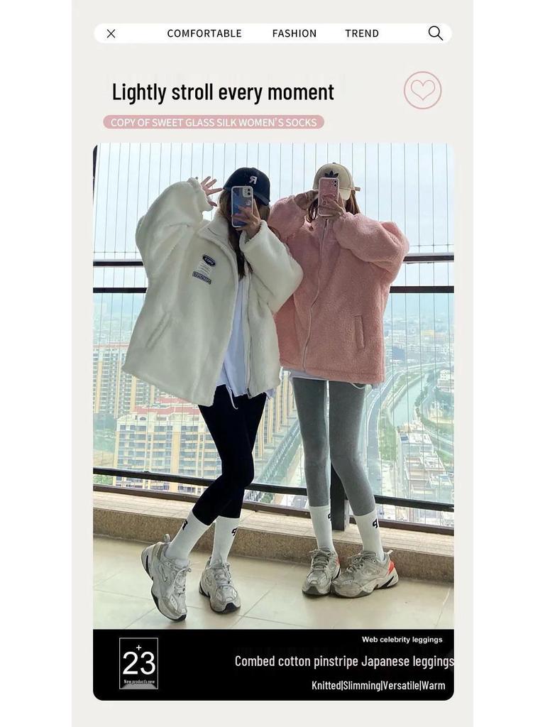 Women's Oatmeal Fleece-Lined Stirrup Leggings: High-Waist, Slimming Base Layer for Spring/Autumn/Winter 2025.