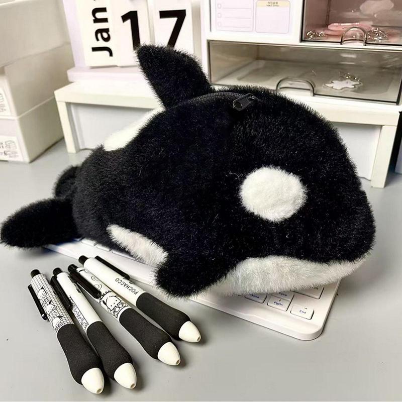 Dessin Animé Peluche Orque Épée Sac à Stylo Grande Capacité Sac à Papeterie Cadeau Étudiant Pour École Bureau Trousse à Crayon Amusante