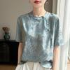 Summer New Round Collar Short-sleeved T-shirt Female National Style Foreign Style Show Thin Reduce Age Jacquard Jacket