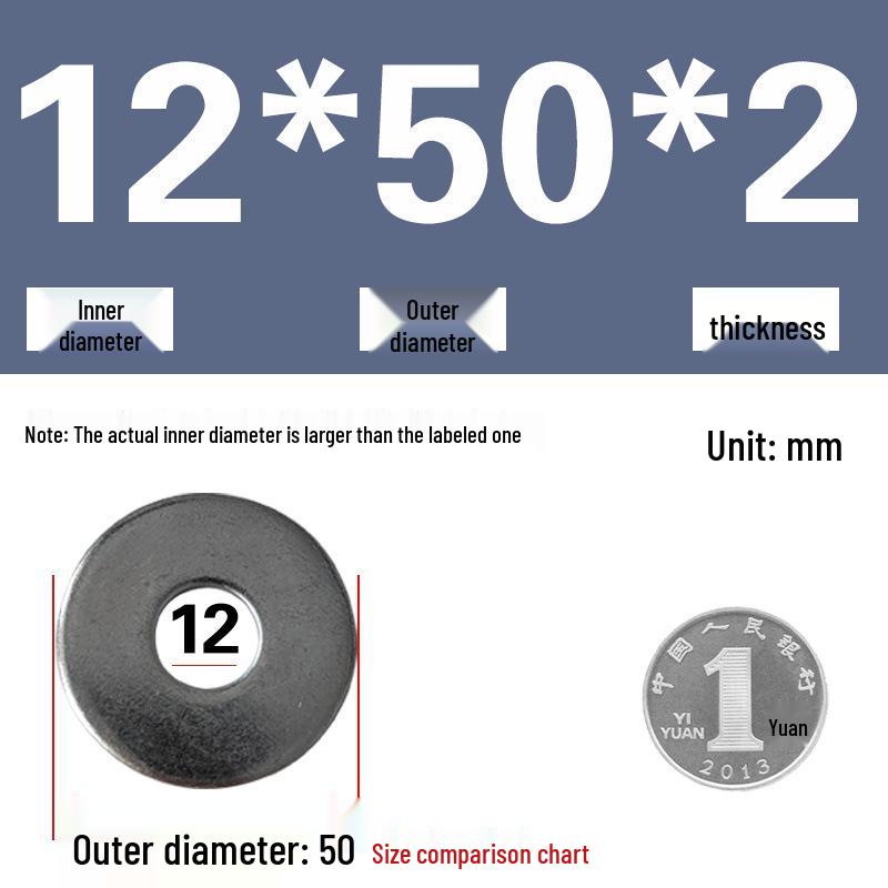 Galvanized Metal Flat Washer - Thin, Thickened, Enlarged Edge, Round, Sizes M3 to M10