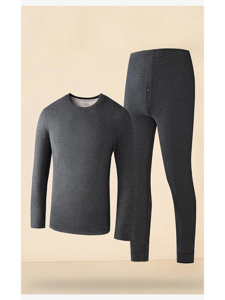 2025 Men's Extra Thick Mulberry Silk & Wool Fleece-Lined Warm Underwear Set for Autumn/Winter
