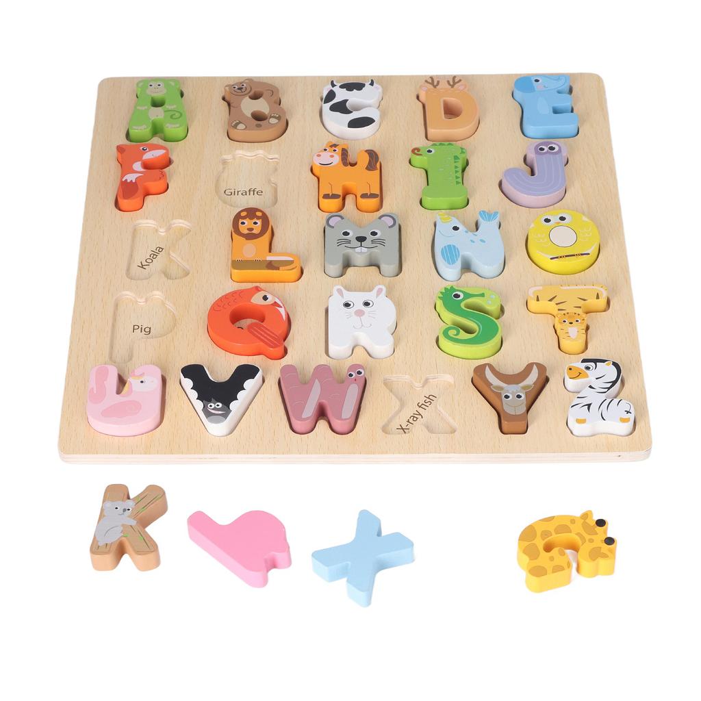 Dřevěná abeceda Puzzle hračky Kreslený zvířecí vzor Rozpoznávání písmen Puzzle Vzdělávací hračky
