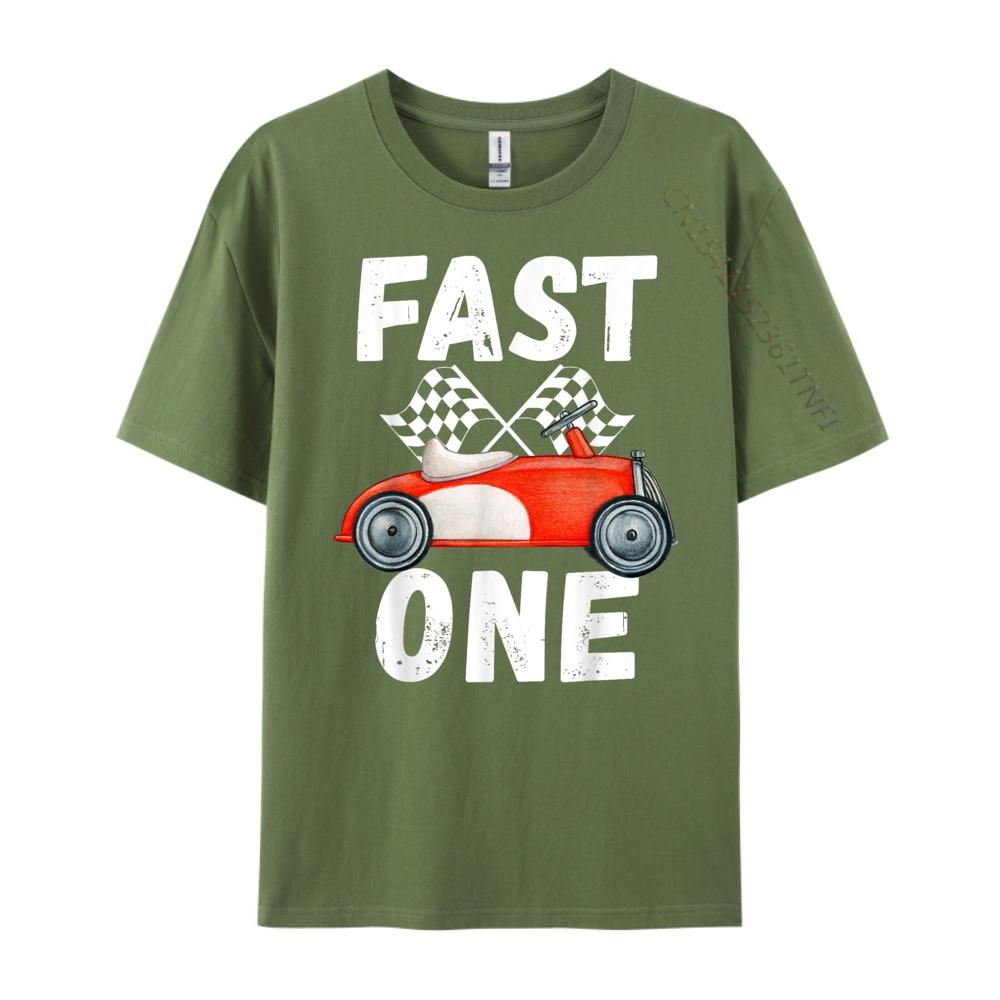 One Year Race Car 1st Birthday Fast One This Little Racer Mens Clothing 2025 Cheap Big Size Tee Shirt