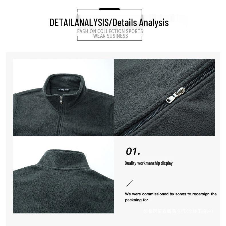 Men's Plus Size Fleece Jacket - Thick Stand Collar, Casual Autumn/Winter Outdoor Sports