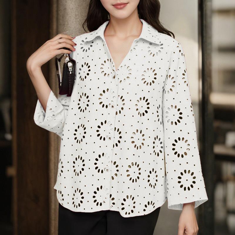 

ZANZEA Женская повседневная блузка с отложным воротником, рукавом 3/4, свободного кроя, с ажурными вставками в стиле пэчворк S