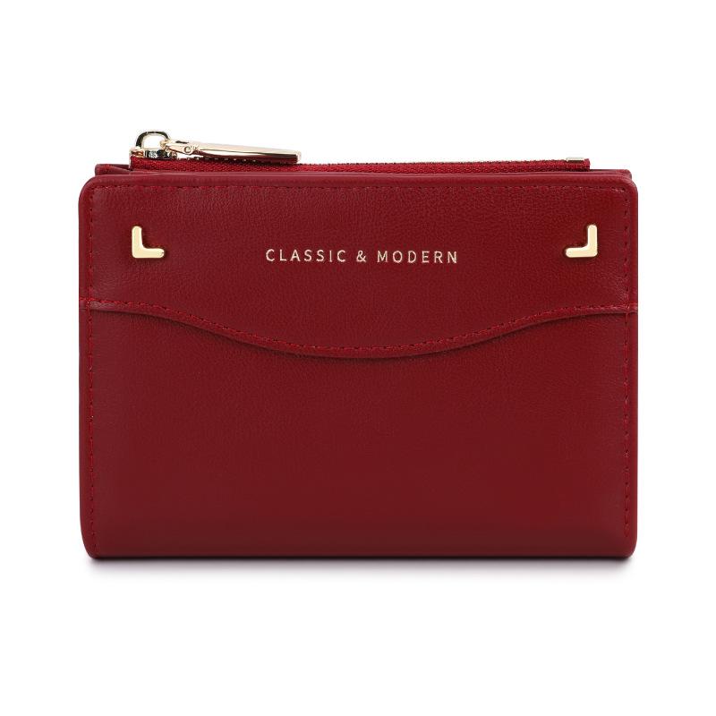 

Стильный корейский женский кошелек с двумя отделениями на молнии – элегантный небольшой кошелек для монет красный