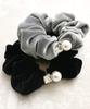 VINGTAINE Velvet with Stone and Pearl Simple and Elegant Hair Perfect for Adult Casual Scrunchie, Design, Accessory, Wear, Gift, HS-177-GY