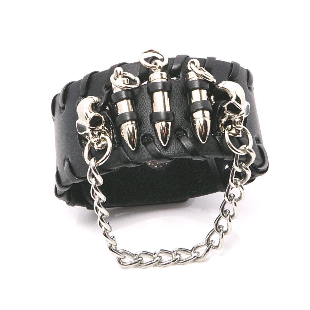 Bullet Skull Pendant Chain Bracelet: European  American Punk Jewelry чёрный