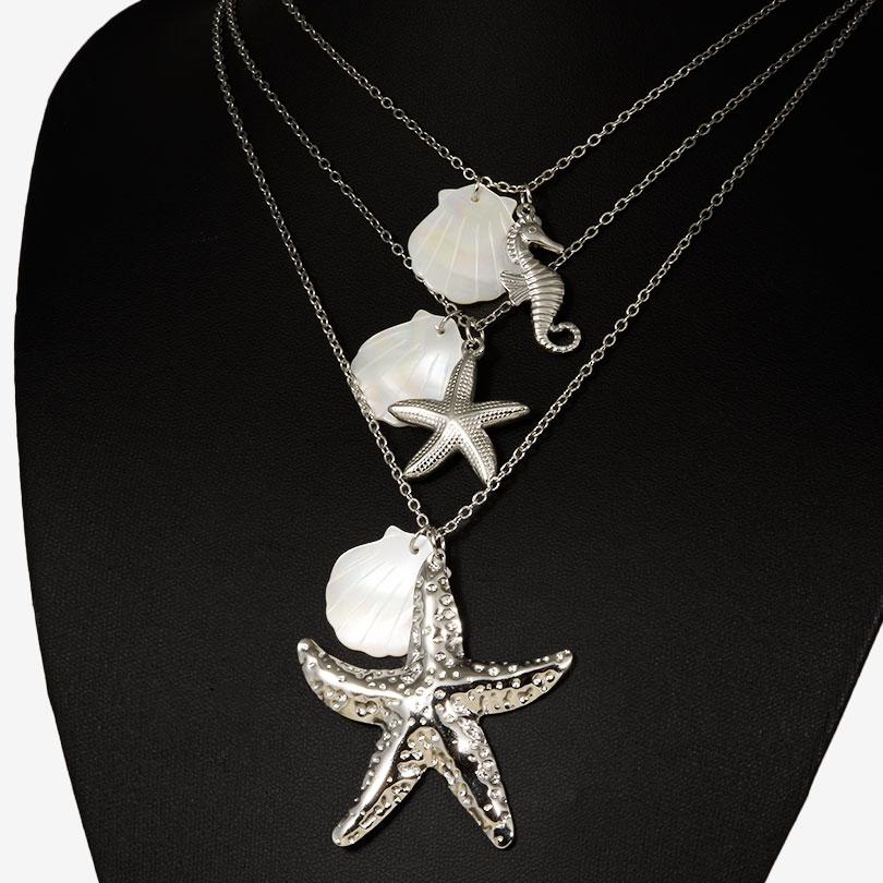 1Pc Stainless Steel Animal Starfish Turtle Octopus Seahorse Pendant Necklaces Vintage Summer Conch Shell Women Collar Jewelry