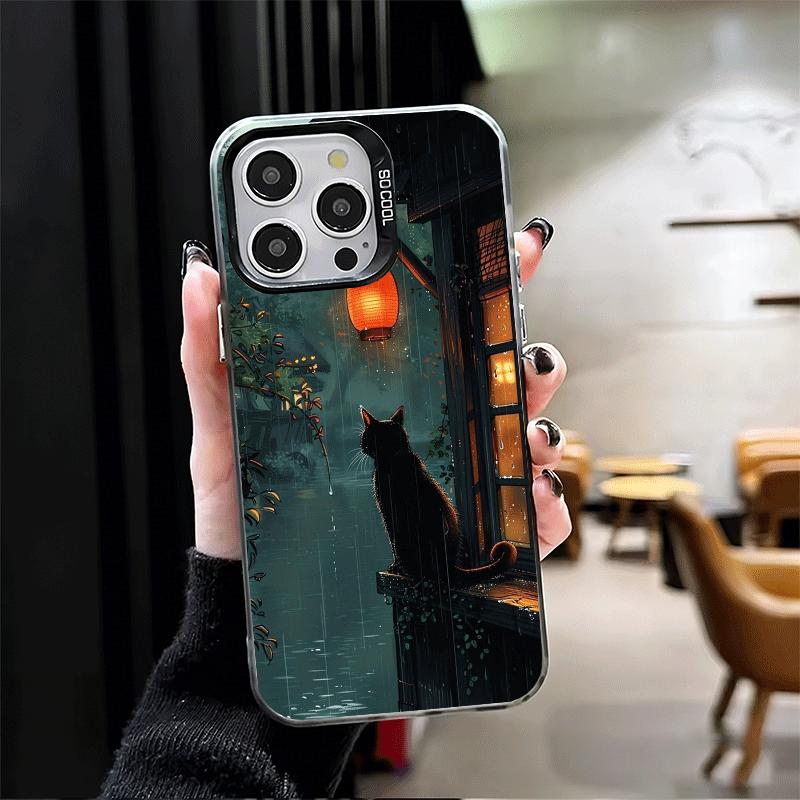 Healing Sense Cat Rain Soft Phone Case for iPhone 15 16 17 Pro Max 17Air 16E 14 Plus 13 12 Mini Shockproof Cover Back Shell
