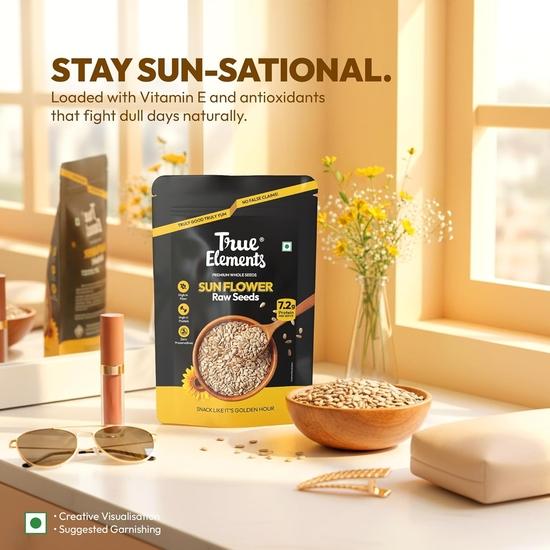 True Elements Sunflower Seeds 500g - Raw Sunflower Seeds for Eating | Diet Food | Healthy Snack | Raw Seeds | Weight Management