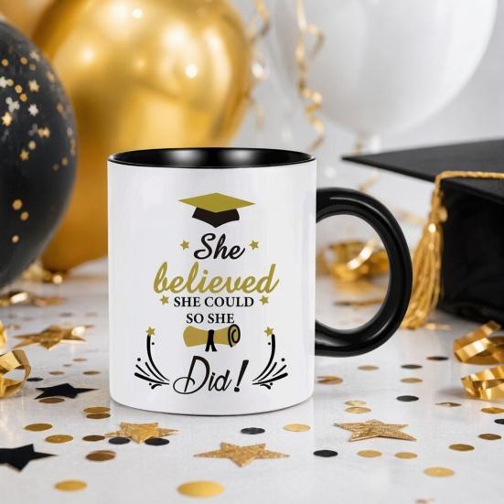 Large Capacity Coffee Cup Graduation Theme Water Cup with Ergonomic Handle Comfortable to