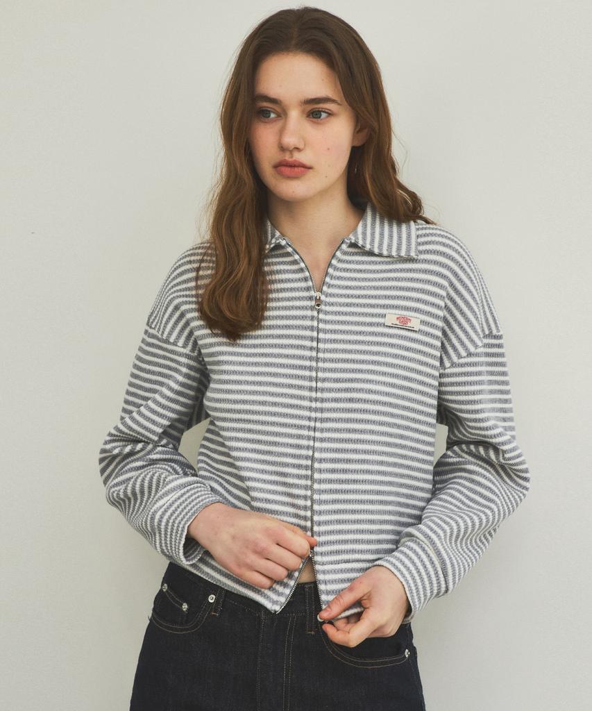 Wednesdayoasisforwomen W/Stripe Tweed Waffle Zip-Up_Gray(W25-Tp08)